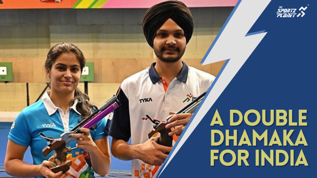 Shooters, Manu Bhaker and Sarabjot Singh Secure Bronze Medal in Mixed 10m Air Pistol Team Event at Paris Olympics 2024.
