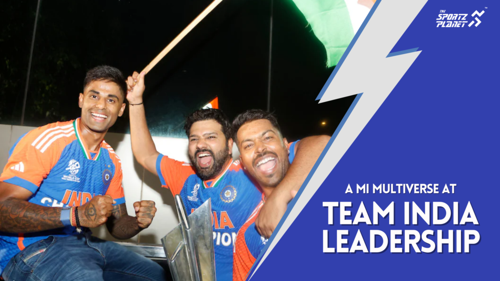 Rohit Sharma, Suryakumar Yadav and Hardik Pandya lead the Indian Cricket Team, showcasing Mumbai Indians' legacy in leadership.