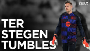 Barcelona's Marc-Andre ter Stegen faces surgery after a knee injury during a match, with Inaki Peña stepping in.